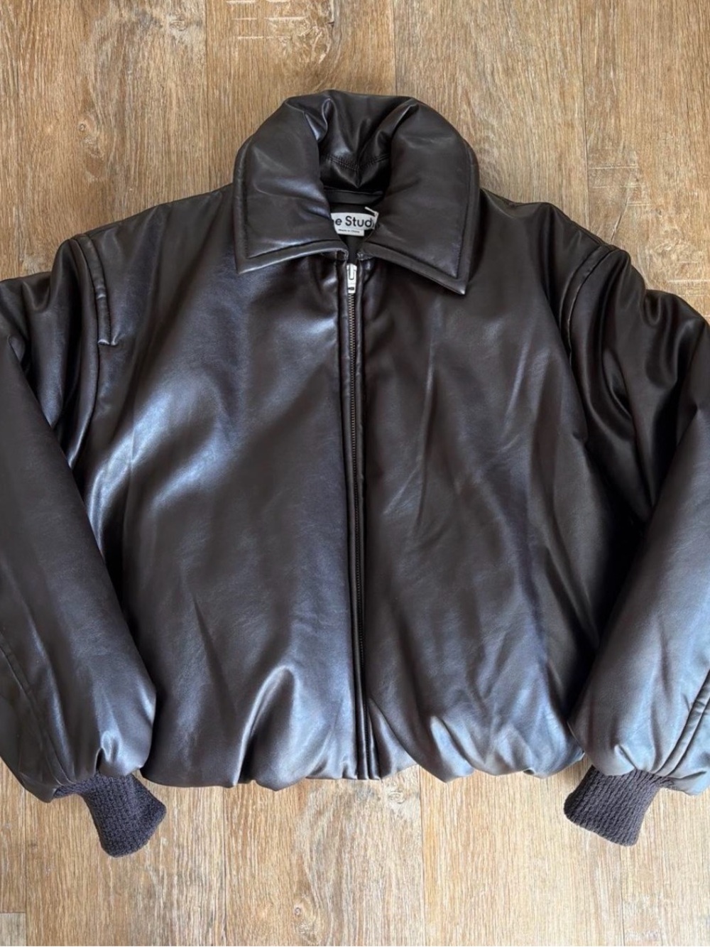 Acne Studios Dark Brown Puffer Leather Jacket